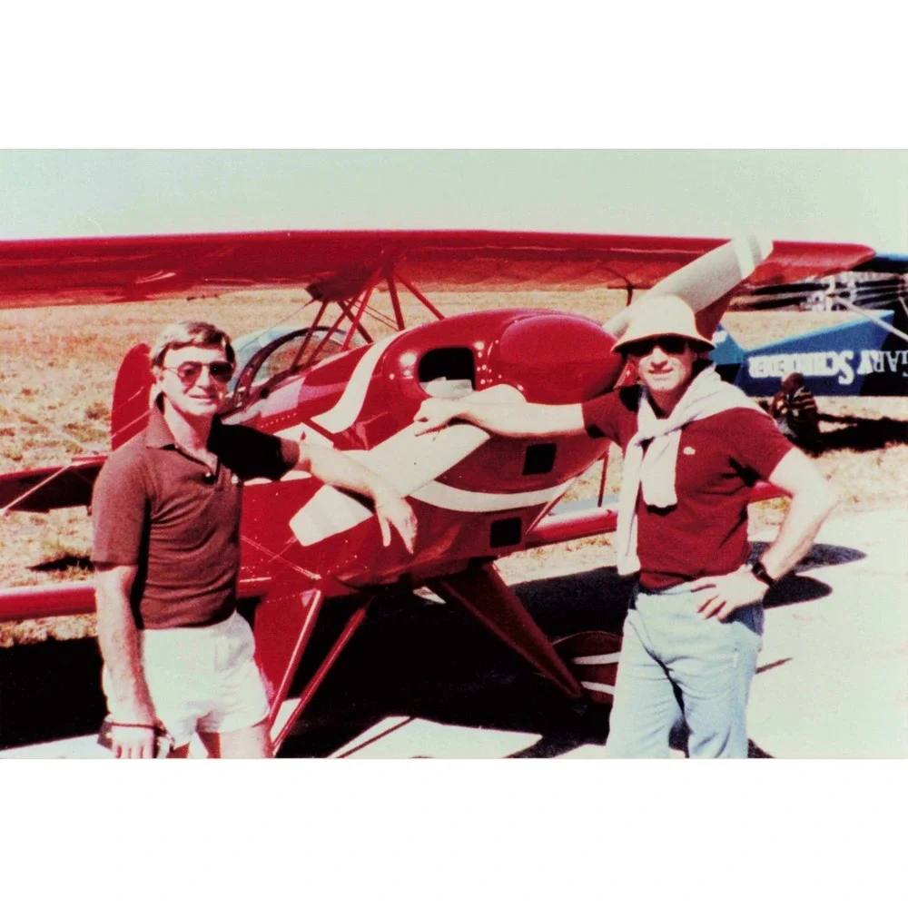 Vtg Color Photo Red Biplane Pilots Kodak Royal Paper Snapshot - Picture 1 of 2
